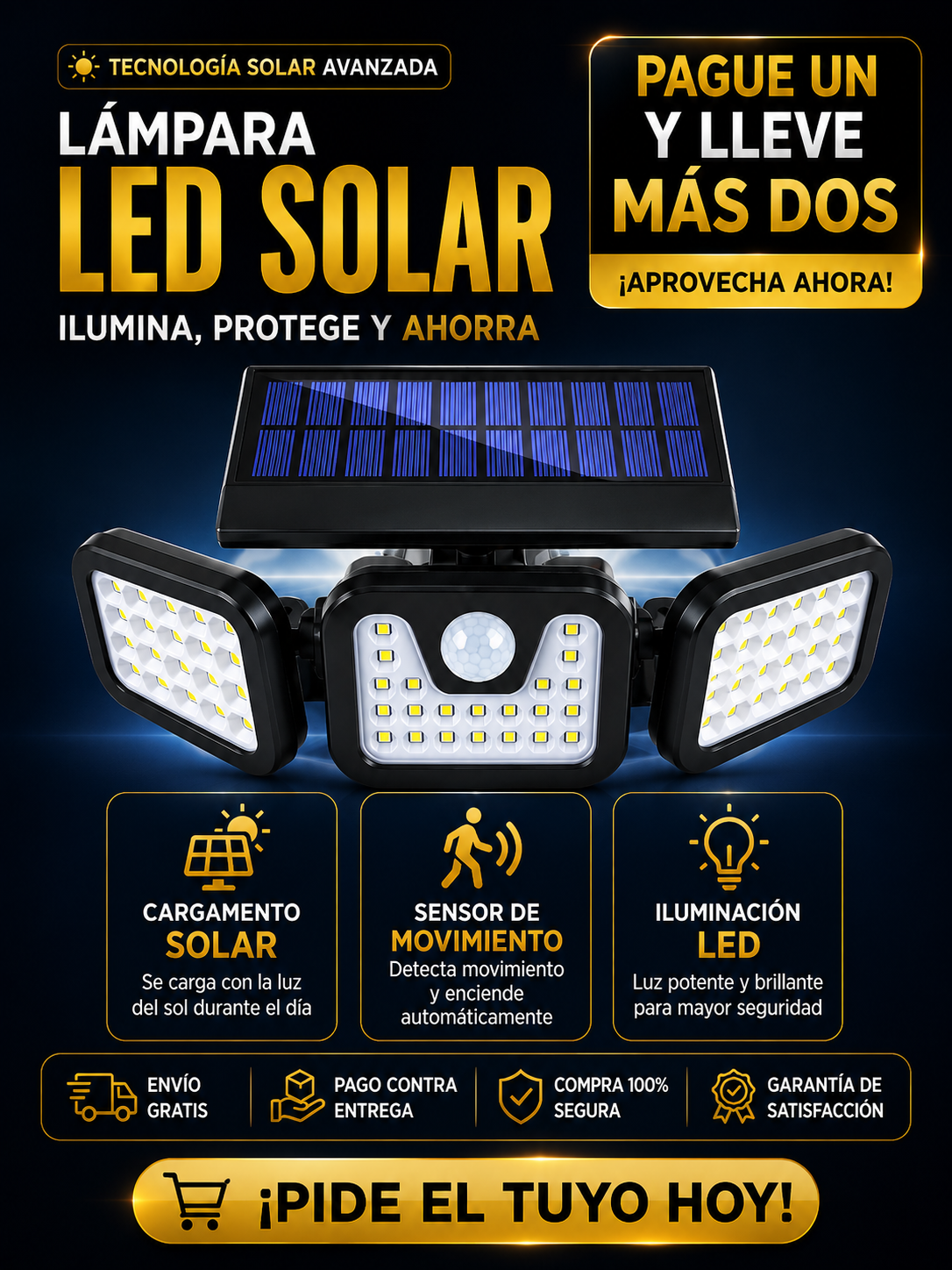 LUZ DE SEGURIDAD - ILUMINA Y PROTEGE TU HOGAR EN SEGUNDOS CON LA LUZ SOLAR - Compre 1 y leve 2 🔥