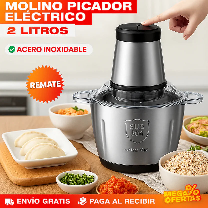 ✨  MOLINO PICADOR ELÉCTRICO ACERO INOXIDABLE 🔥2 LITROS🔥 (TAMAÑO GRANDE)